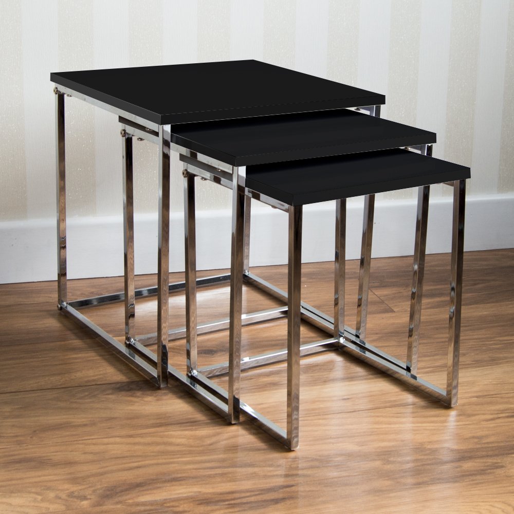 Vida Designs Charisma High Gloss Square Nest of Tables in Black - Color: Black