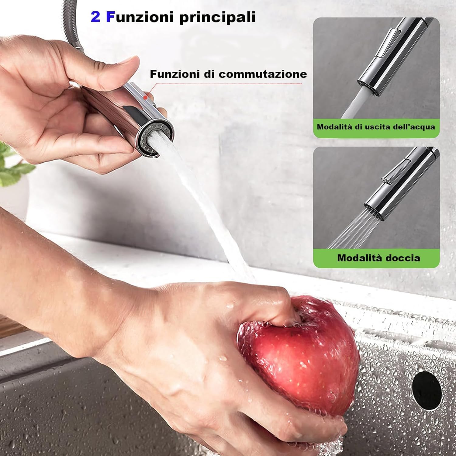 XWIHTR Rubinetto da cucina estraibile, girevole a 360°, rubinetto da cucina in acciaio inox a 2 funzioni, rubinetto da cucina ad alta pressione, miscelatore per lavello (spazzolato)