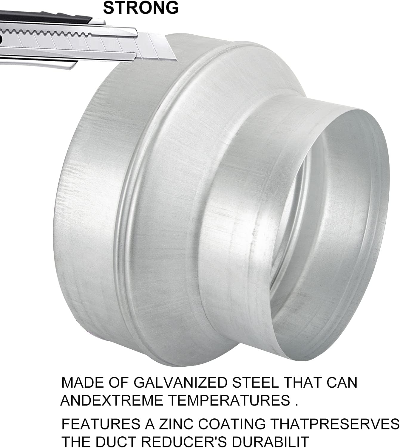 Duct Reducter 10 to 6 Air Ducting Reducer Increaser Air Duct Adapter or Round Metal Pipe Reducer for Bathroom Kitchen Ventilation Systems