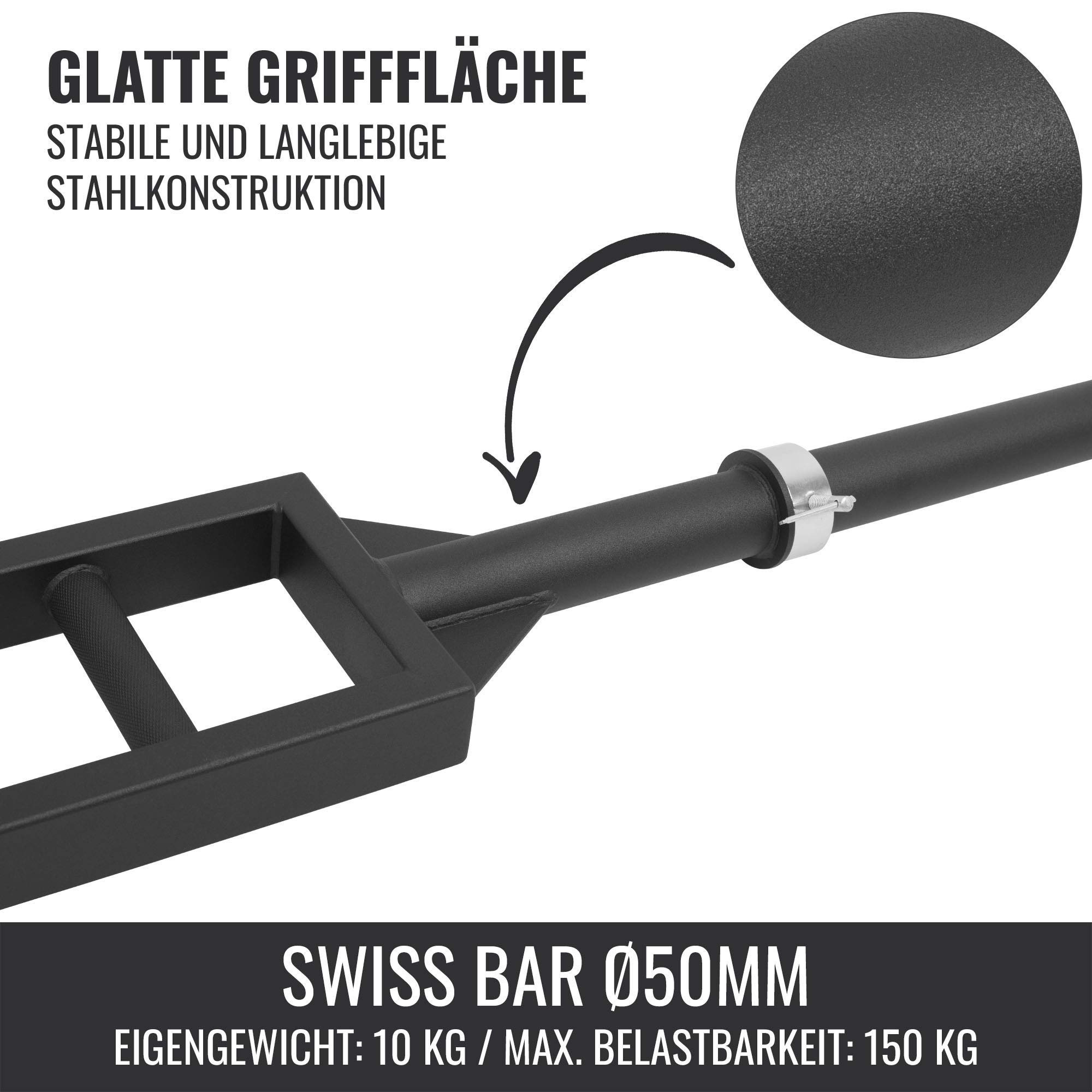 GORILLA SPORTS® Olympia Multi-Grip-Bar 211 cm, 50 mm, bis 150 kg | Swiss Bar aus Stahl mit 3 Griffweiten, neutraler Griffposition und 2 Schnellverschlüssen für Brust, Arme und Rücken