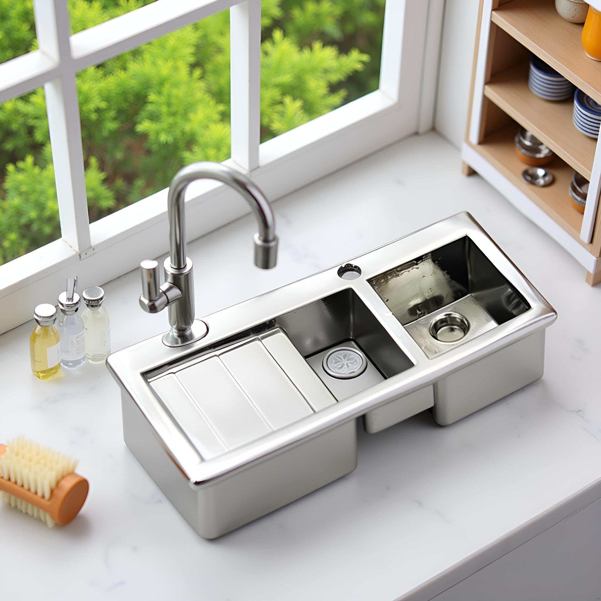 Silver 1/12 Realistic Wash Basin Model Role Play, Doll House Accessory - Image 3