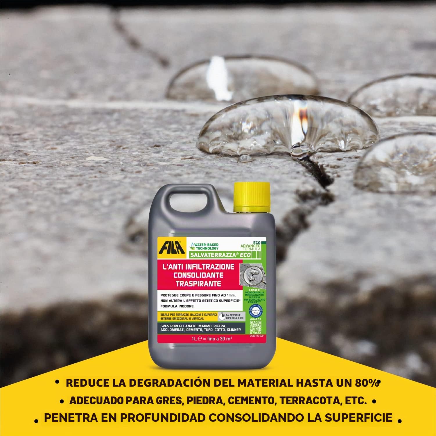 FILA Surface Care Solutions, Protège-terrasse® ECO, impermeabilizante transparente para terrazas a base de agua, transpirable, 1 l