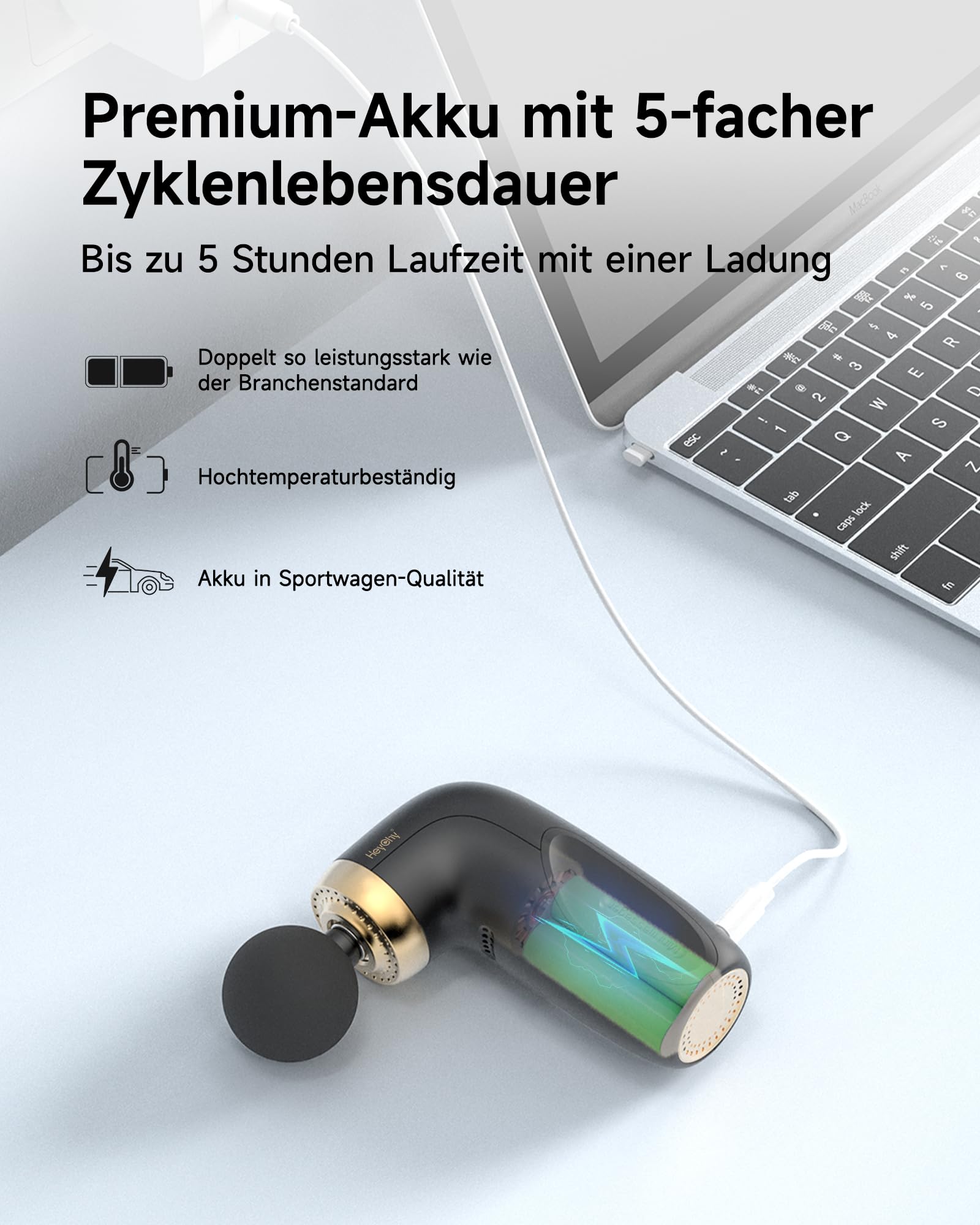 HEYCHY A1 Super Mini Massagepistole, 0,27 kg, 4 Silikonaufsätzen, Schwarz | Tiefengewebe Massage Gun mit 7 mm Amplitude, bis 3000 U/min, USB-C und Akku, für Sport, Büro und Reisen