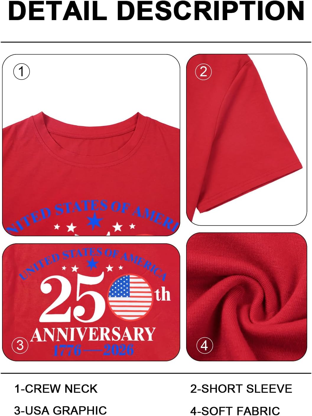 250 Anniversary USA Shirt for Women 4th of July Shirts American Flag T Shirts Patriotic Tee Independence Day Tee Tops