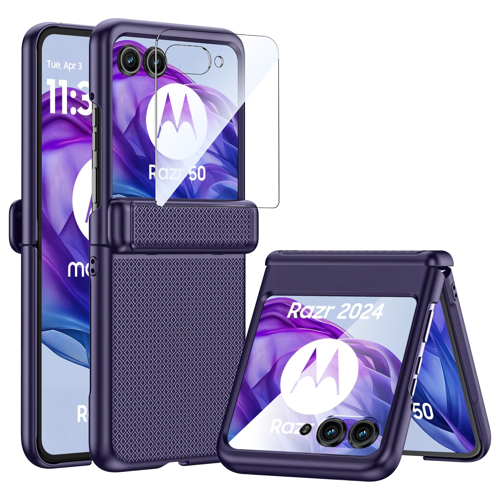 for Motorola Razr 2024 Case/Razr 2025 Case with Screen Protector & Hinge Protection, Slim Fit Full Body Hard Shockproof Protective Phone Case for Moto