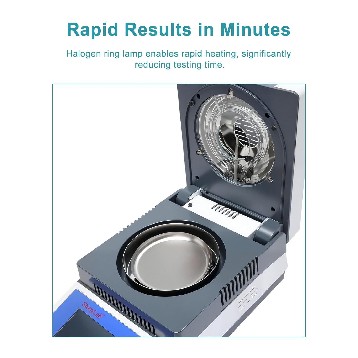 stonylab Halogen Moisture Analyzer, 1 mg Readability, 50 g Max Capacity, 50-180°C Heating, 0-99 min Timer, RS232 Interface, Displays 9 Drying Parameters for Laboratory Moisture Analysis Applications