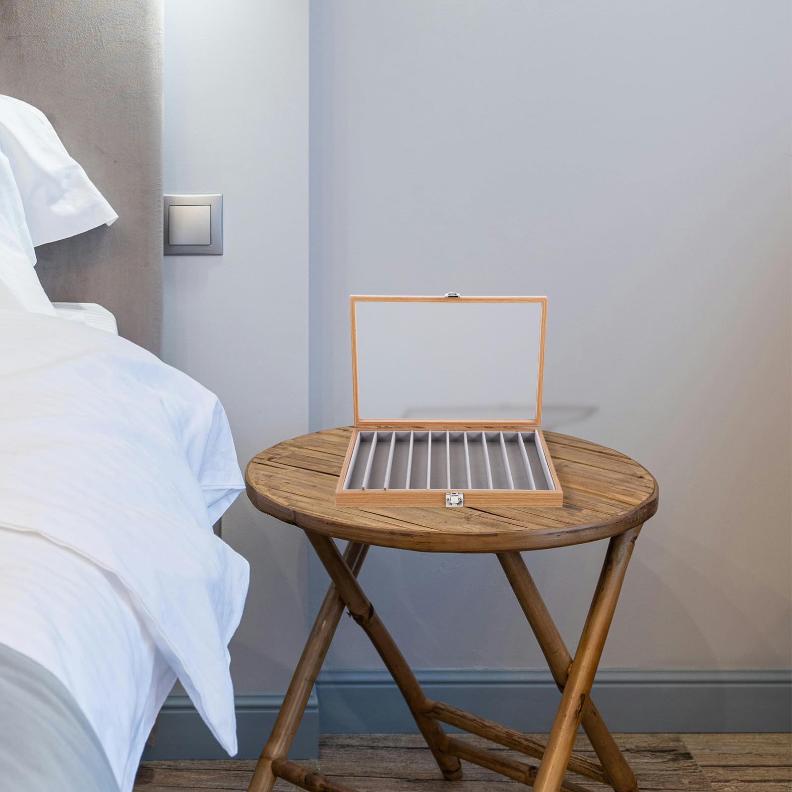 balacoo Scatola per Gioielli con 10 Scomparti in Legno e Vetro, Organizer Impilabile per Braccialetti e Collane, Antipolvere, Design Raffinato per Cassetti e Armadi
