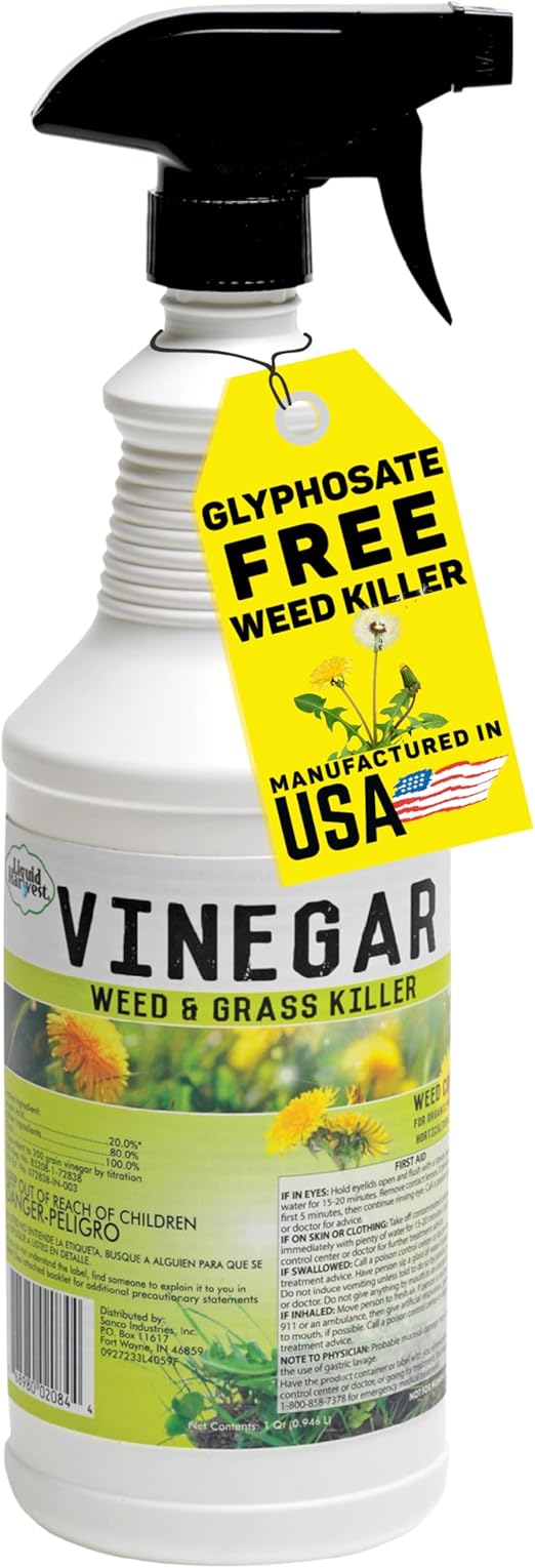 Liquid Harvest Vinegar Weed & Grass Killer - Quart with Sprayer - Nonselective Herbicide Approved for Organic Production, Pet Safe & Glyphosate Free Herbicide