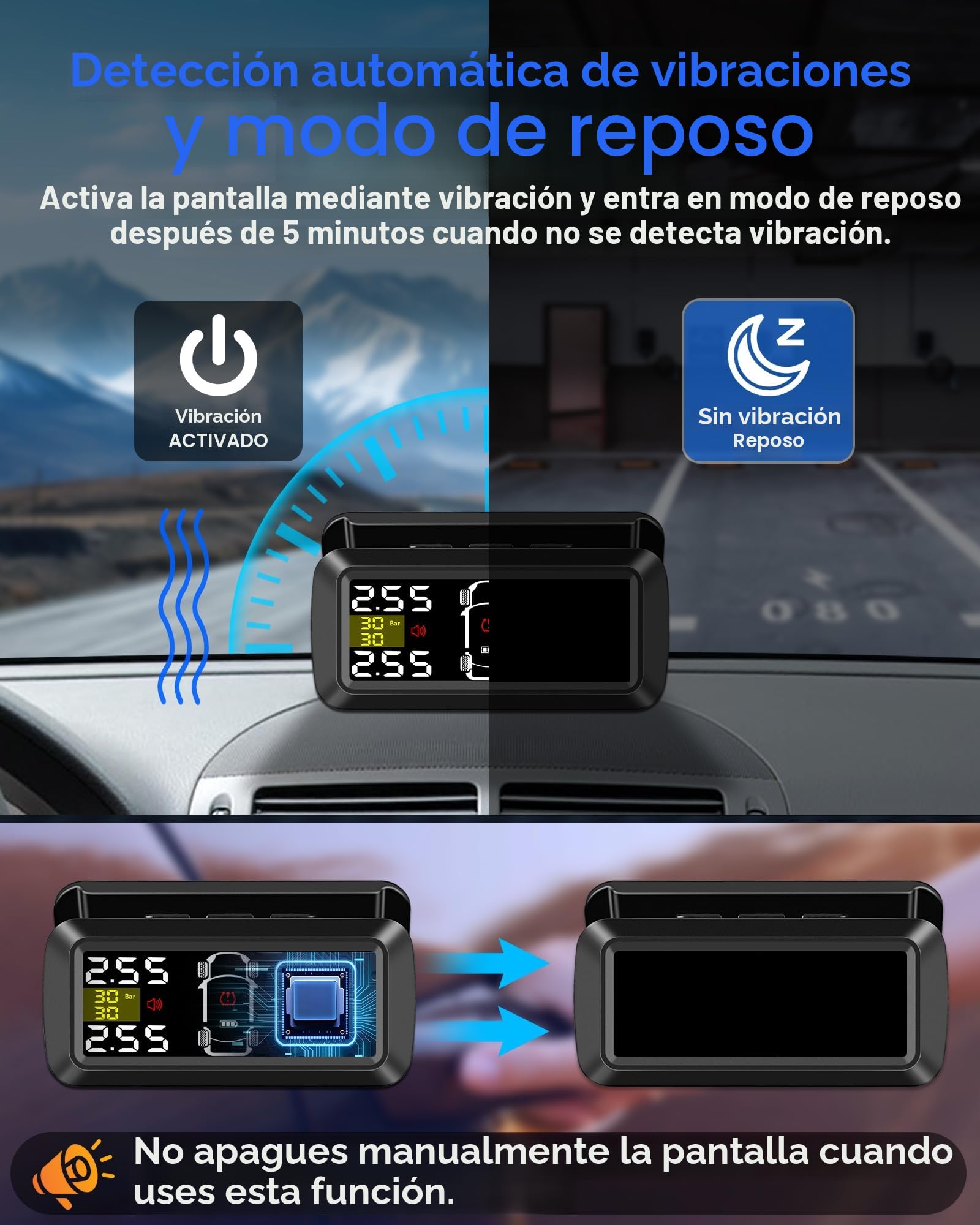 TPMS Sistema de Monitoreo de Presión de Neumáticos【2/4-Ruedas Modos】0.01Bar Alta precisión Carga solar TPMS 3.5 Pulgadas Soporte Desmontable con 4 Sensor Presion Neumaticos para Coche SUV 5-87Psi