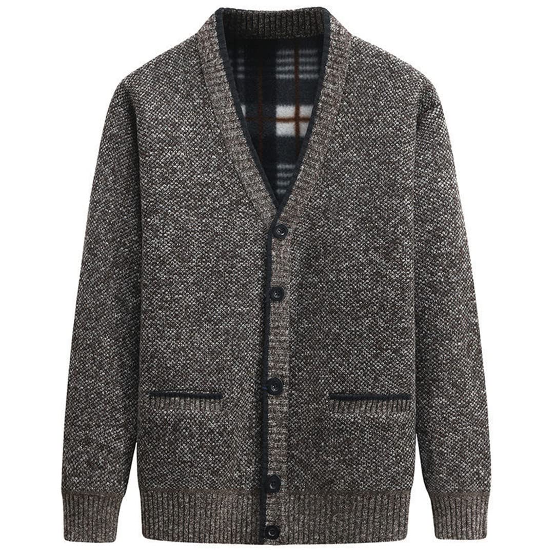 Suwequest Cárdigan de punto para hombre, para otoño e invierno, con cuello en V, estilo casual., marrón, M