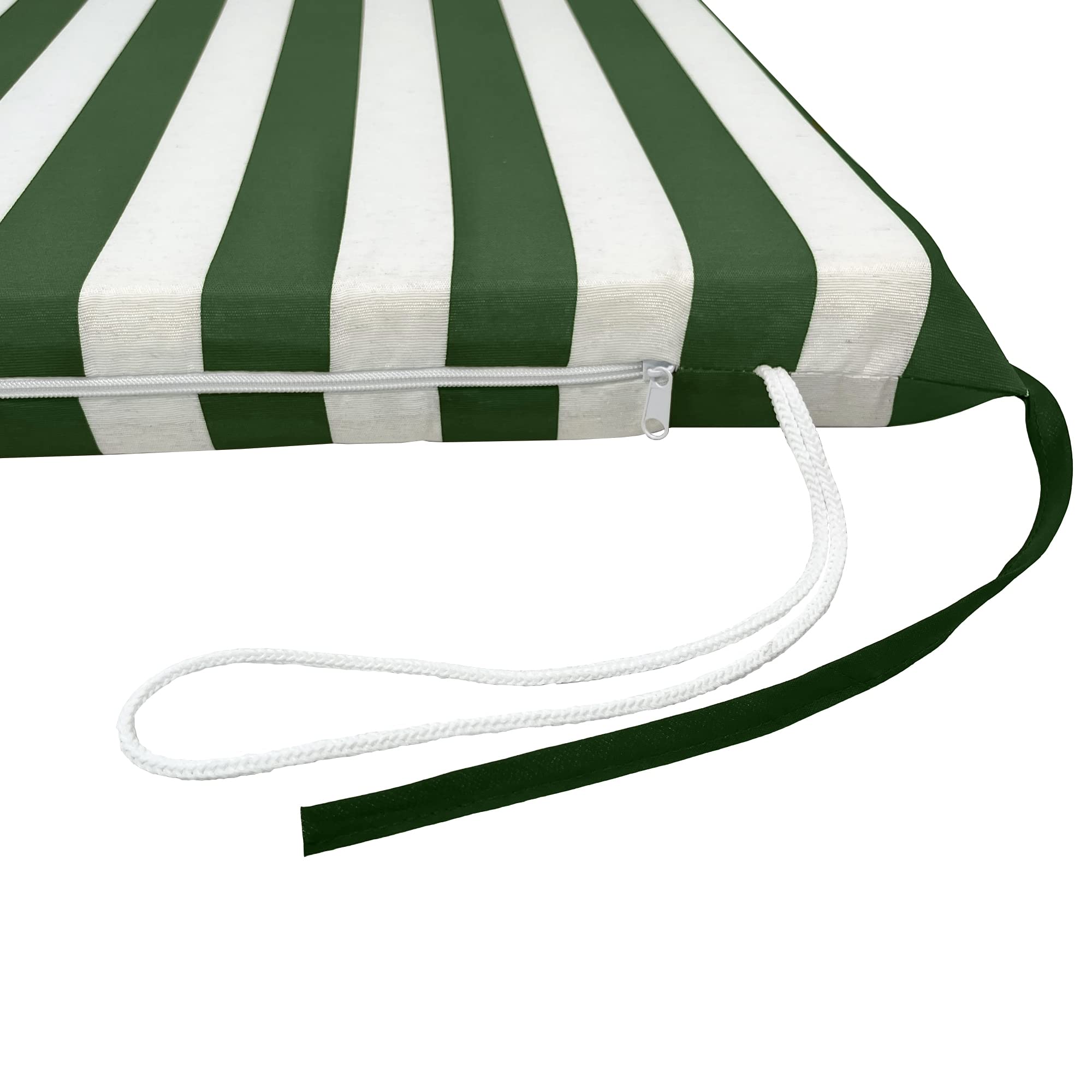 Il Tuo Artigiano Design Cuscino fasciato per dondolo da giardino 2, 3 e 4 posti spessore 8 cm (3 posti, 140x50 cm, Bianco e Verde)