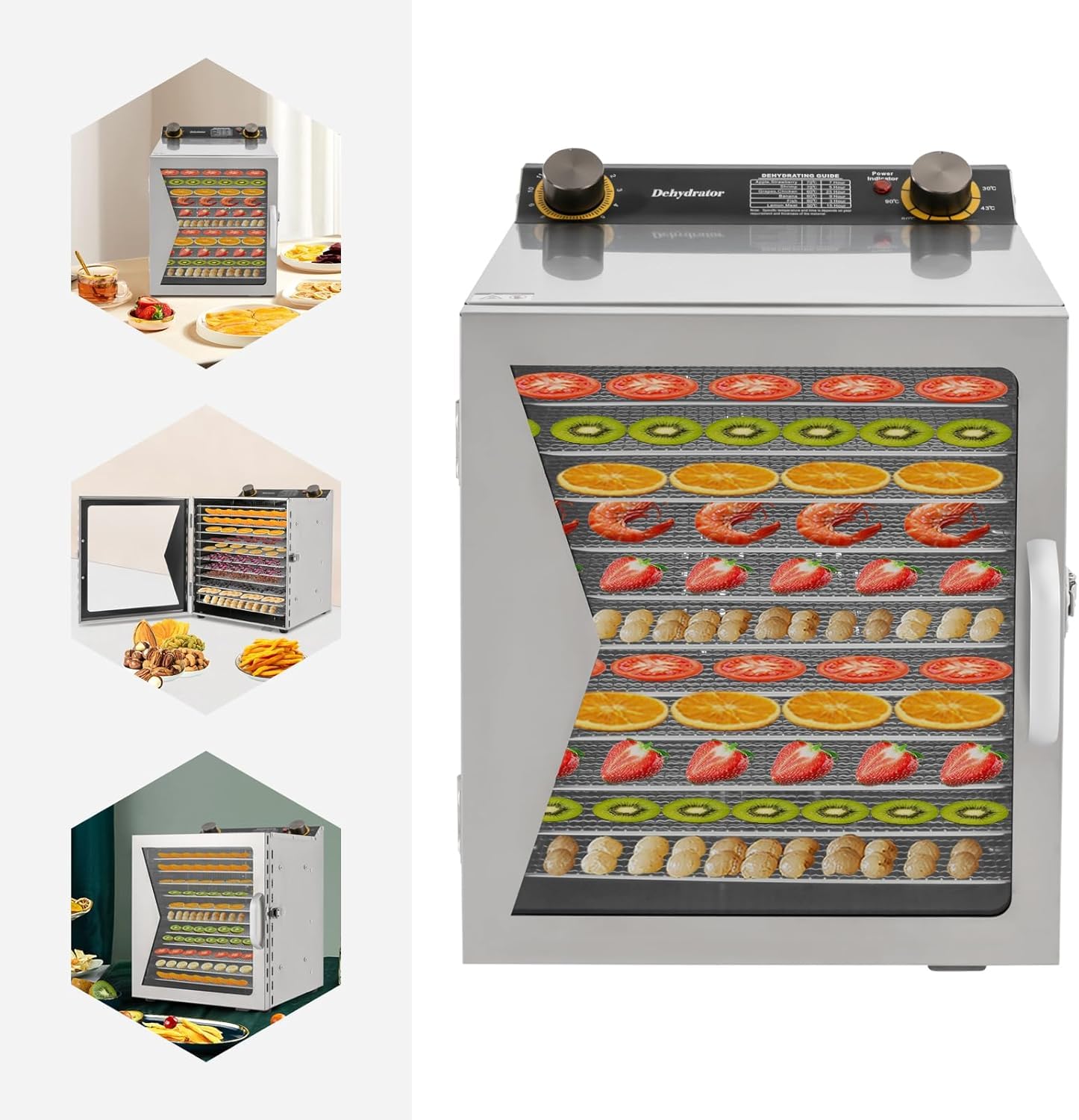Liofilizzatore in acciaio inox – Essiccatore per alimenti, timer e controllo della temperatura regolabili, per frutta, verdura, carne, erbe aromatiche (12 vassoi)