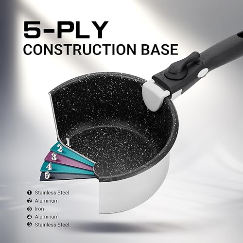 Miniatura 5 de MARSKITOP Juego de ollas y sartenes antiadherentes, mango extraíble, juego de utensilios de cocina de acero inoxidable con mango desmontable,