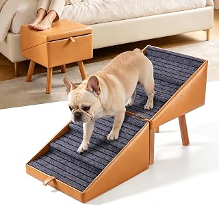 Pet Stairs for High Beds Foldable,Dog Steps for Large Dogs 21.06" H | Artificial leather Pet stairs 250LBS Capacity Non-Slip Wooden Pet ramp for Puppy Senior Injured Dogs Bedside Table Design