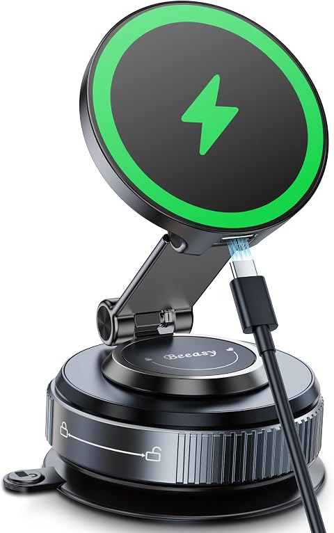 Beeasy für MagSafe Autohalterung 15W Handyhalterung Auto mit Ladefunktion, Magsafe Ladegerät Kfz Magnet Wireless Car Charger mit Vakuum Saugnapf für iPhone 17 16 15 14 13 12 Pro Max