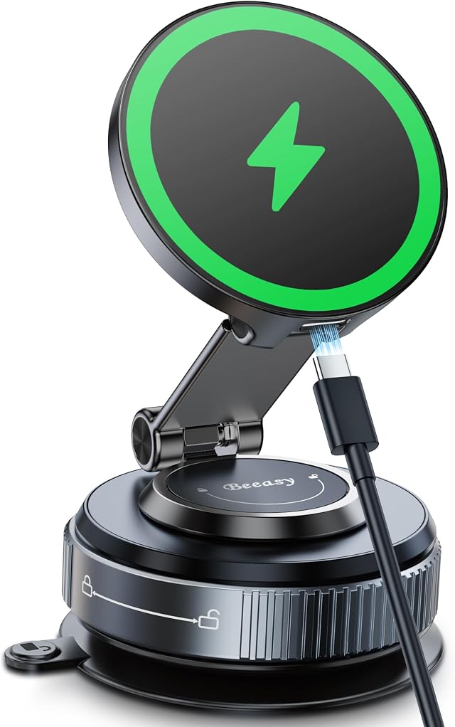 Beeasy für MagSafe Autohalterung 15W Handyhalterung Auto mit Ladefunktion, Magsafe Ladegerät Kfz Magnet Wireless Car Charger mit Vakuum Saugnapf für iPhone 17 16 15 14 13 12 Pro Max
