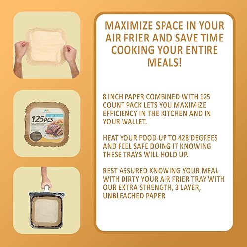 Miniatura 5 de Forros desechables para freidora de aire Paquete de 125, papel pergamino antiadherente sin blanquear de 8 pulgadas, se adapta a cestas de 5-8