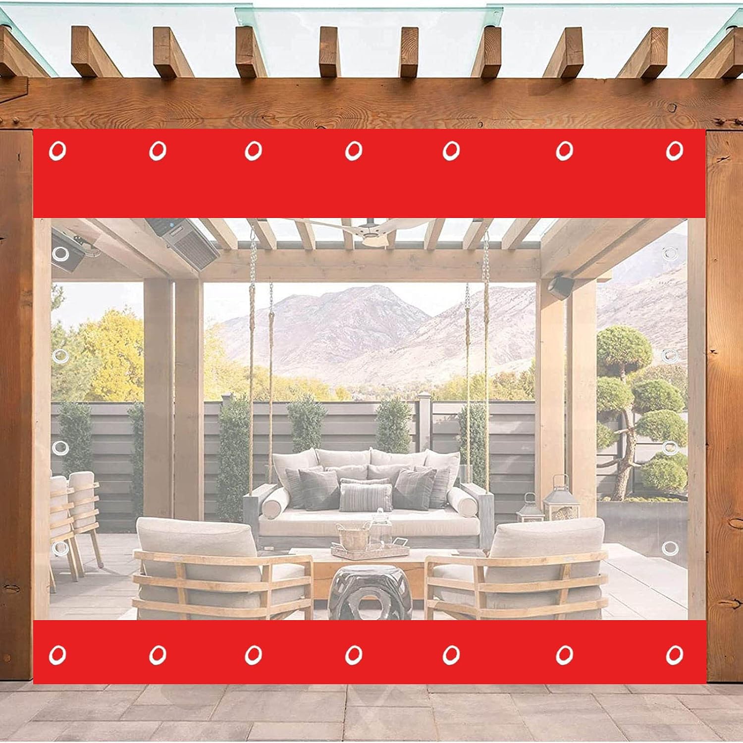Outdoor Waterproof PVC Tarpaulin Curtains, Clear Plastic Side Panels for Garden Pergola, Porch & Gazebo, Grommeted Partition Cover, 2x3m (6.6x9.8ft)