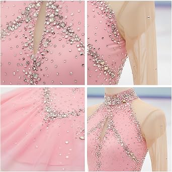 Figure Skating Dress Girl's Long Sleeves Colourful Diamonds Handmade Customized Competiton Performance