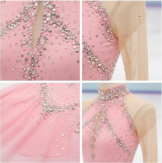 Figure Skating Dress Girl's Long Sleeves Colourful Diamonds Handmade Customized Competiton Performance