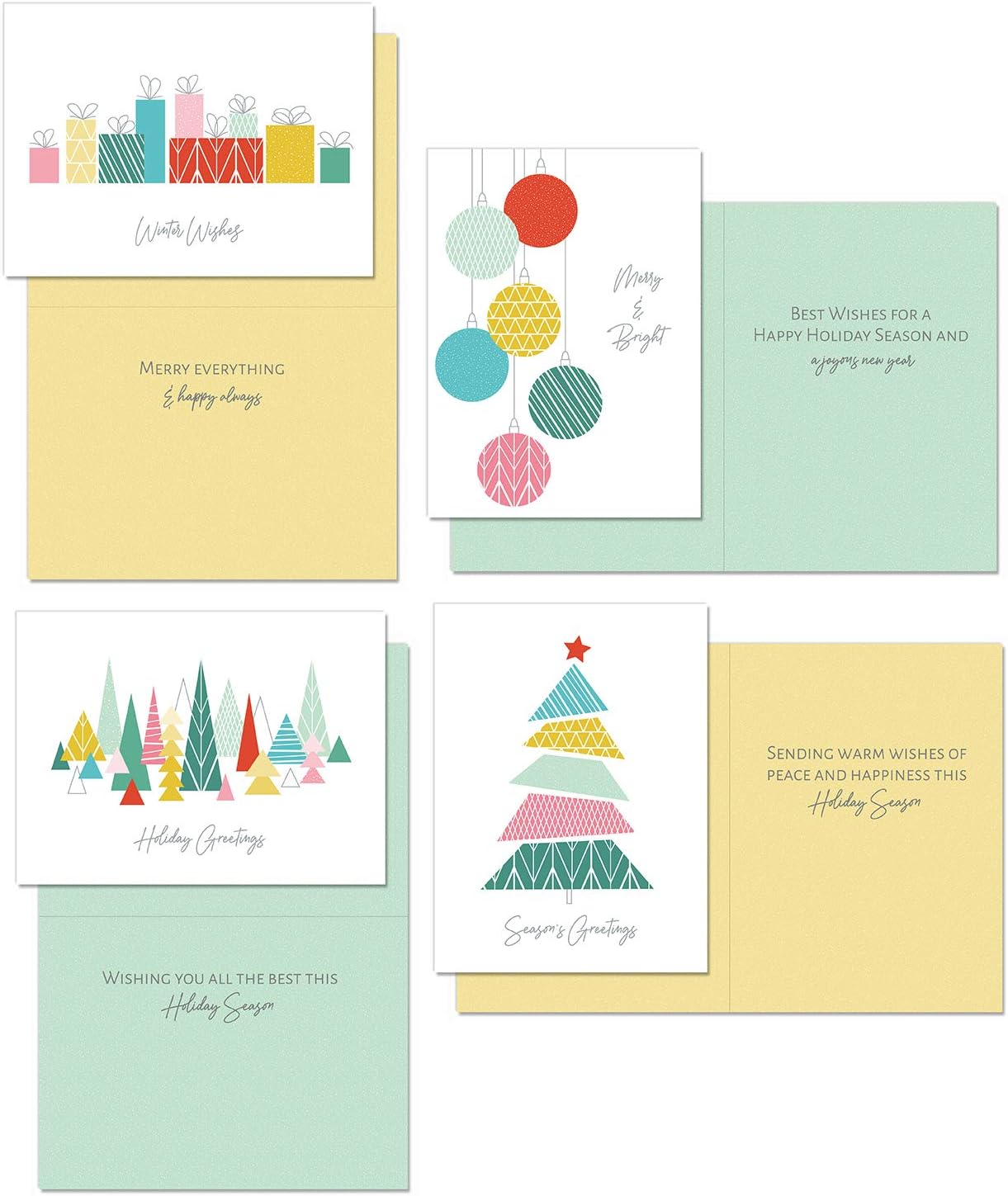 Modern Pattern Holiday Card Pack / 24 Cards With White Envelopes / 4 Fun Vibrant Winter Designs / 4 5/8" x 6 1/4" Festive Christmas Note Cards