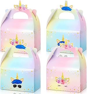 Unicorn Gift Boxes Party Supplies Unicorn Party Favor Boxes Rainbow Unicorn Theme Treat Boxes Candy Goodies Gift Boxes for Girls Boys Kids Birthday Party Decoration Supplies (Unicorn Style, 12 Pieces)