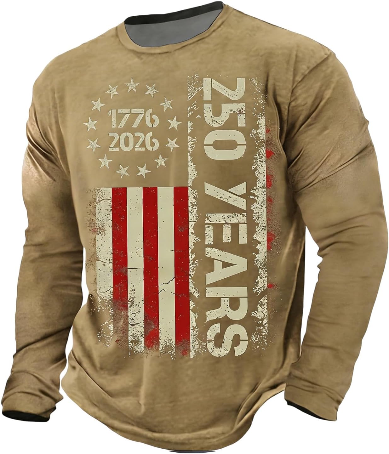 Ymosrh Men's Patriotic T Shirt Long Sleeve 1776-2026 America Flag Print Athletic Workout Active T Shirts, S-3XL