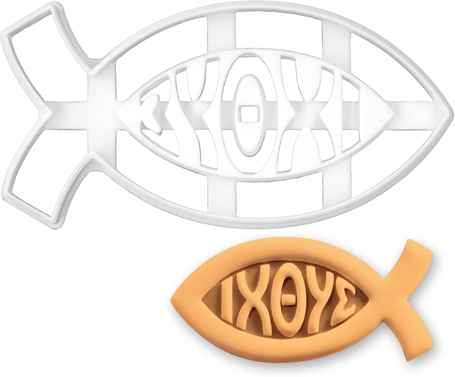 BAKERLOGY Ichthys Symbol Cookie Cutter – Christian Fish Shape for Religious Baking, Jesus Faith Gifts, Church Events, Easter Communion Cookies, Baptism Favor, Bible Verse Fondant Mold
