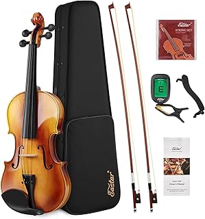 Eastar 4/4 Violin Set Full Size Fiddle Solidwood for Adults with Hard Case, Shoulder Rest, Rosin, Two Bows, Clip-on Tuner and Extra Strings, EVA-330