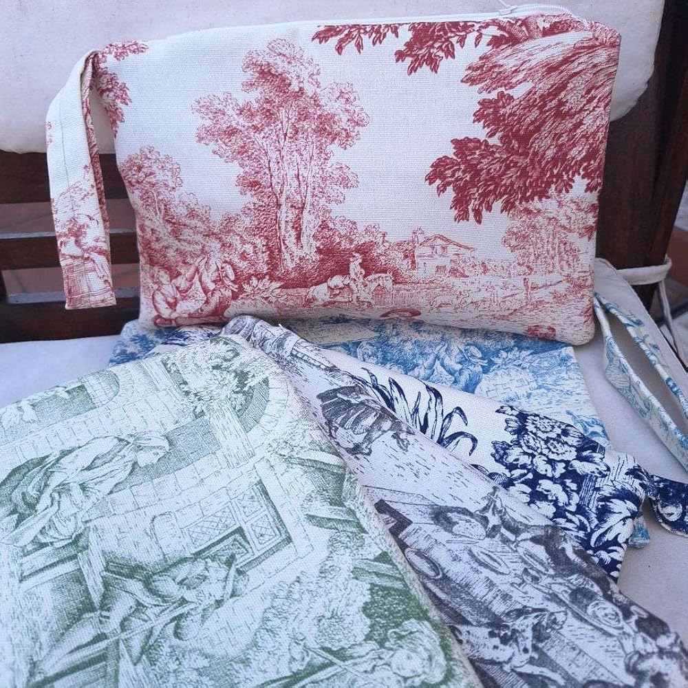 Vintage floral Blue toile de jouy monogram Accessory Pouch