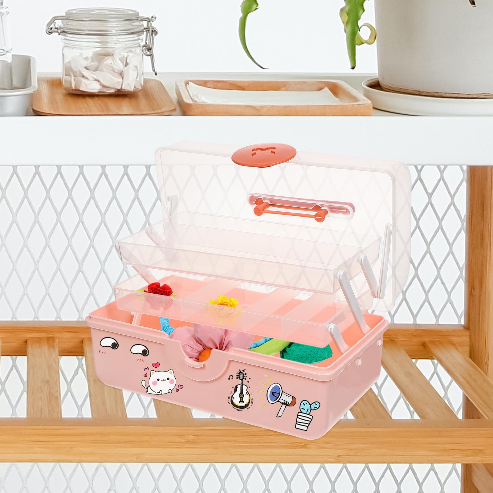 Kreative Mehrlagige Haaraccessoire Kasten für Mädchen Rosa Tragbare Schmuckaufbewahrung mit Desktop Organizer für Haarspangen und Haargummis