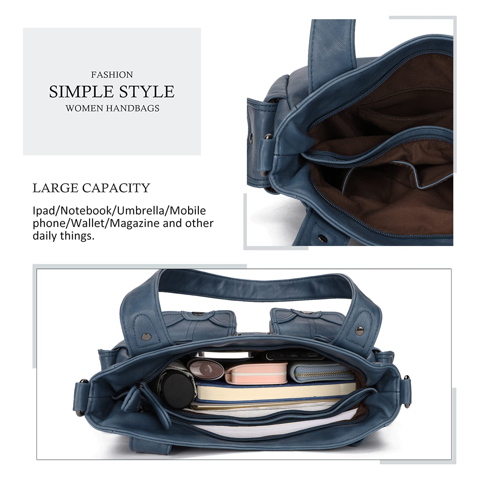 Purses and Handbags for Women Large Hobo Shoulder Bags Soft PU Leather Multi-Pocket Tote Bag