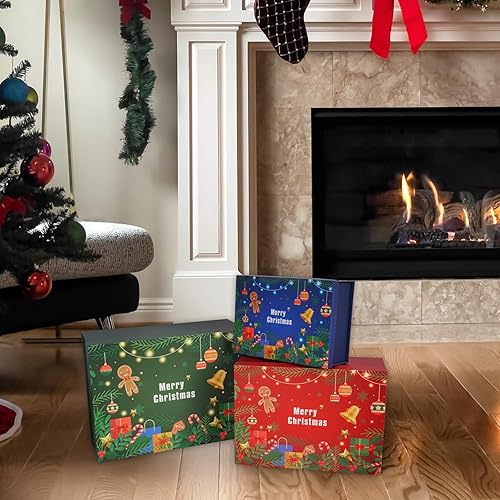 Miniatura 7 de Uptotop Cajas de regalo de Navidad con tapas, paquete de 3 cajas grandes para tarjetas de regalo para regalos de Navidad, papel decorativo de regalo