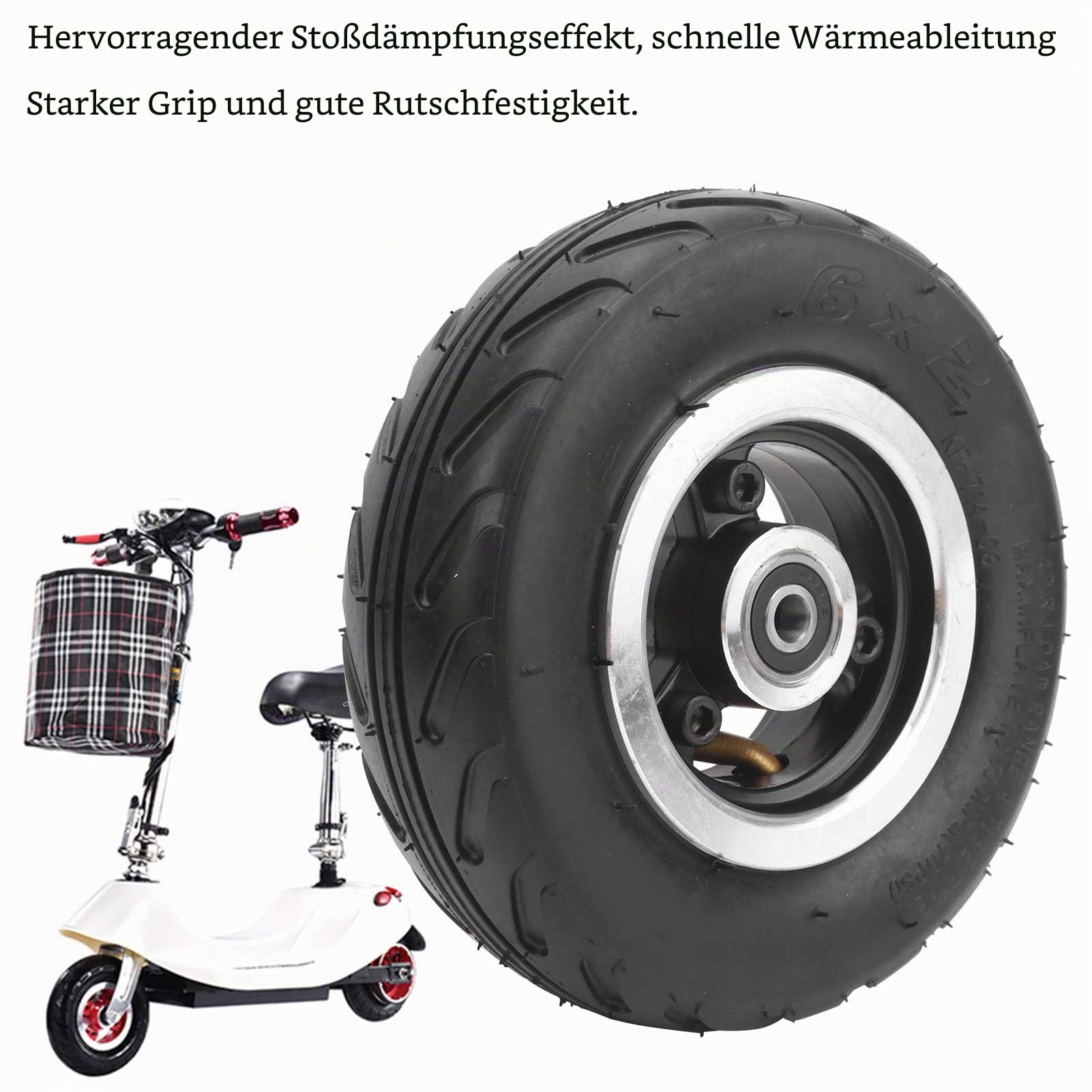 Pneumatisches Rad, 160 mm Stoßdämpfungsgummi Aufblasbarer Luftreifen Robust abriebfest Pneumatische Reifenluft für Elektroroller sportinggoods