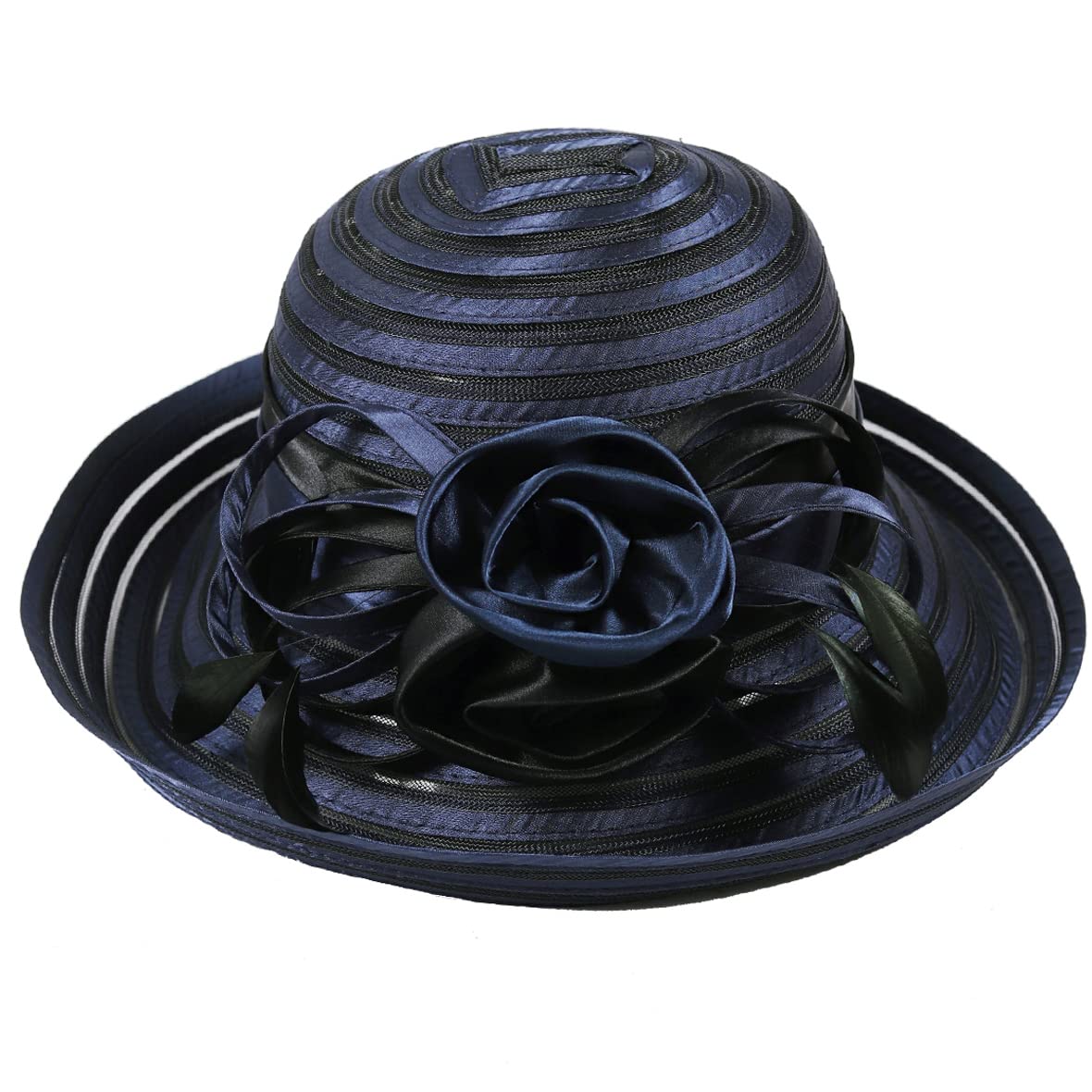 Chapeau de soleil pour femme en satin Kentucky Derby Église - bleu marine - Taille M