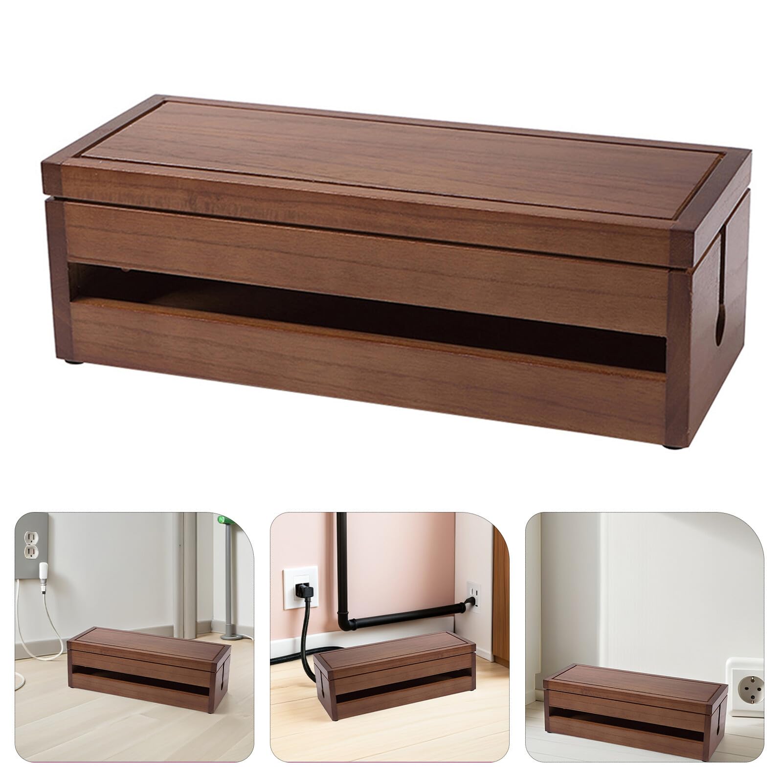 UPKOCH Kabel Aufbewahrungsbox aus Fortune Paulownia Holz für Steckdosenleisten Kabel und Adapter Strukturierte Elektro Organizer Kasten mit Belüftung