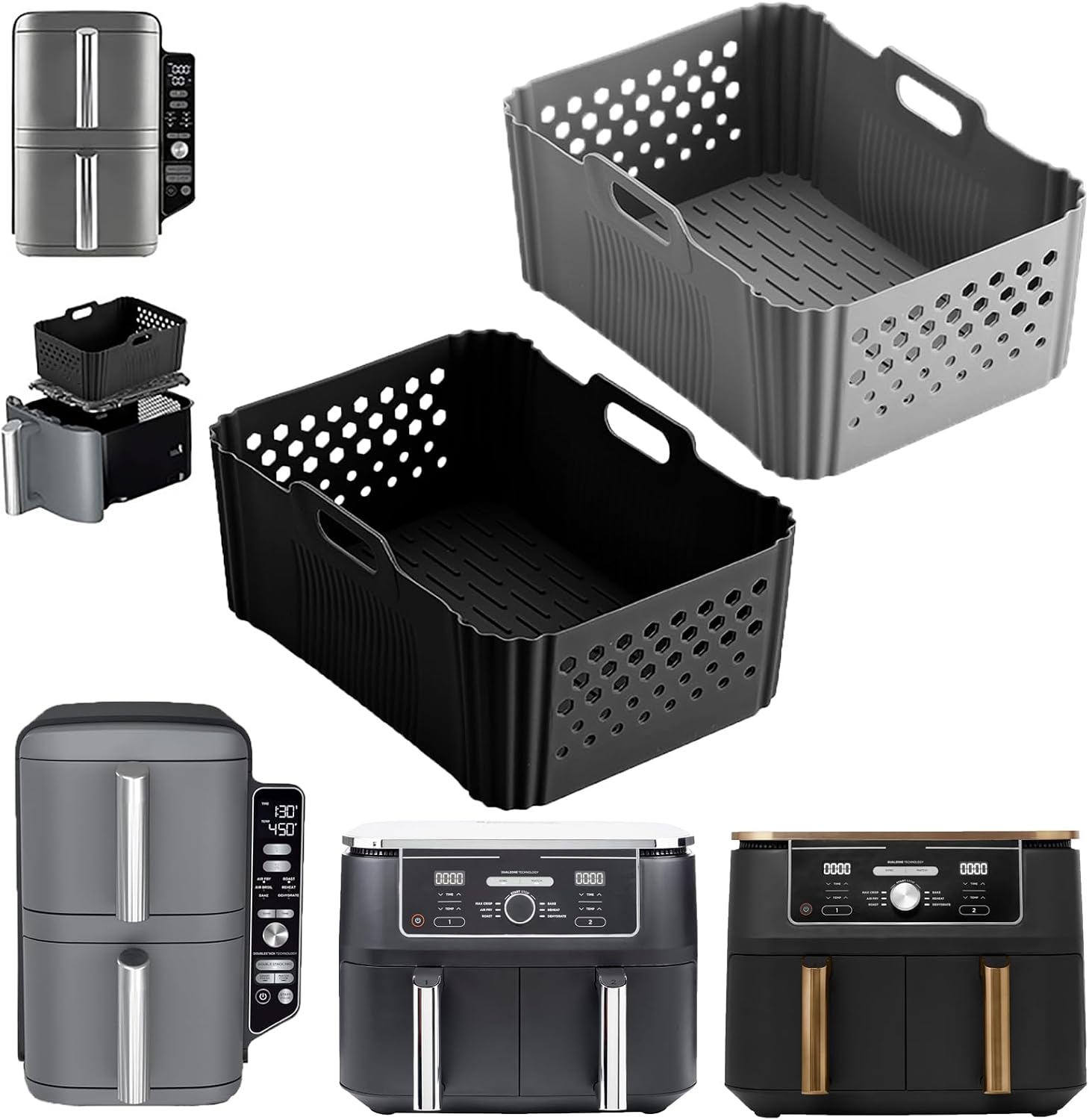 Air Fryer Liners Silicone 2 PCS Ninja Air Fryer Liners for Ninja Foodi Max Dual Zone AF400UK AF500UK 9.5L / Ninja Double Stack XL SL400UKCP 9.5L, Rectangle Silicone Air Fryer Liner 9.5-10.4L