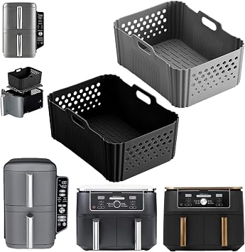 Air Fryer Liners Silicone 2 PCS Ninja Air Fryer Liners for Ninja Foodi Max Dual Zone AF400UK AF500UK 9.5L / Ninja Double Stack XL SL400UKCP 9.5L, Rectangle Silicone Air Fryer Liner 9.5-10.4L