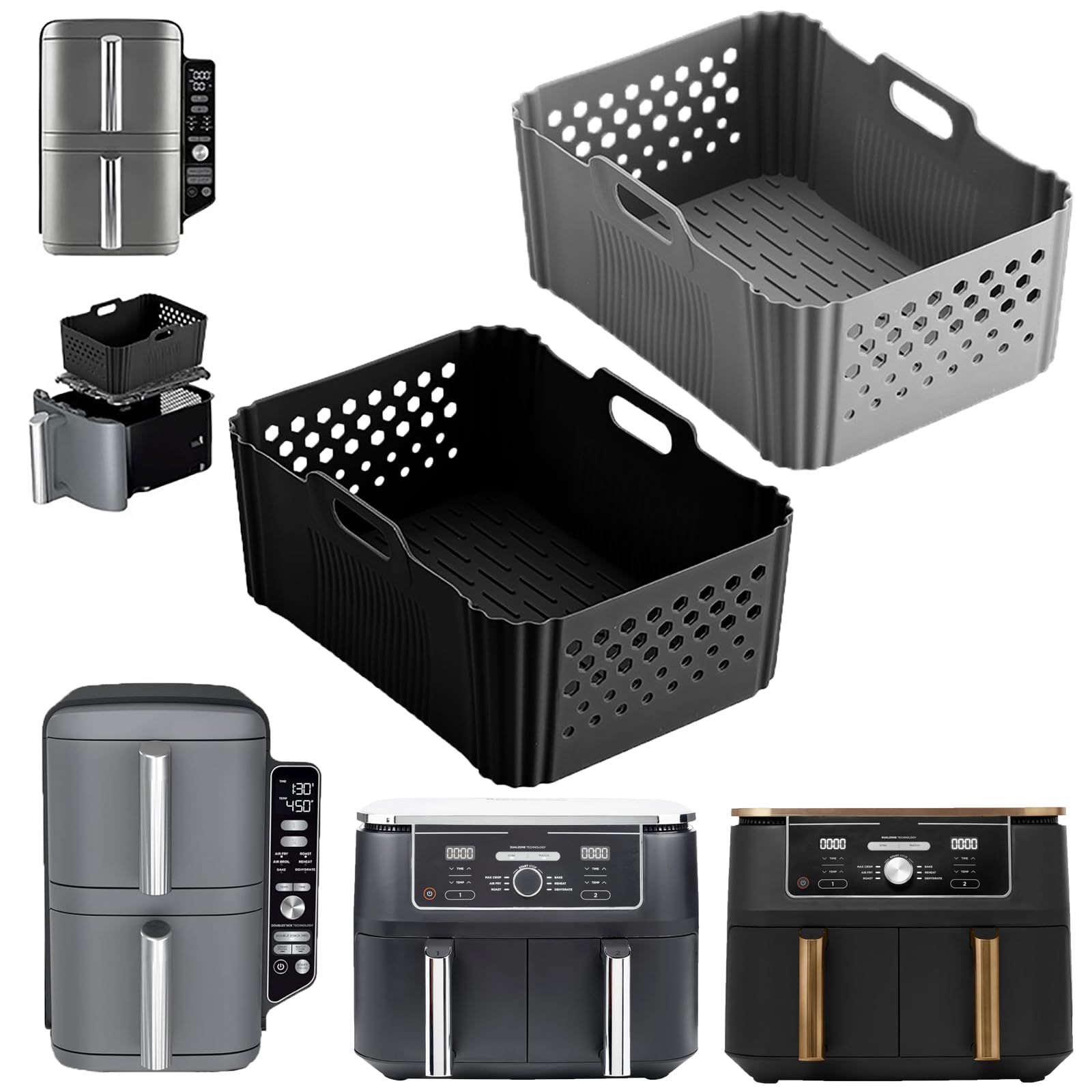 2 Stück silikonform Heißluftfritteuse für Ninja Foodi Max Dual Zone AF400EU,Ninja Airfryer Zubehör 9,5L 10,4L,Airfryer Silikonform für Ninja Double Stack XL SL400EUCP,Silicone Liners for Ninja 10.4L