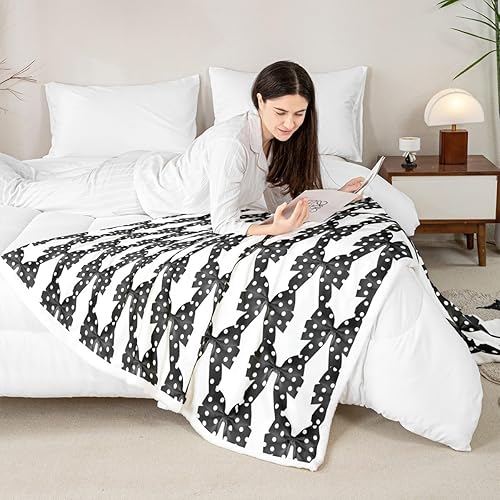 Miniatura 5 de Erosebridal Cute Bow Ribbon Fleece Blanket 40x50  Black White Polka Dots Bowknot Fuzzy Plush Throw for Sofa Couch Coquette Bow Tie Sherpa Blanket