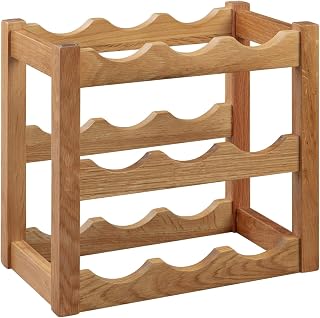 Hallowood Furniture Waverly Oak 3 Tier Wine Rack – Wine Racks for Living Room in Light Oak Finish – Wooden Wine Rack with 9 Bottles Storage for Kitchen – Bottle Rack for Home Bar