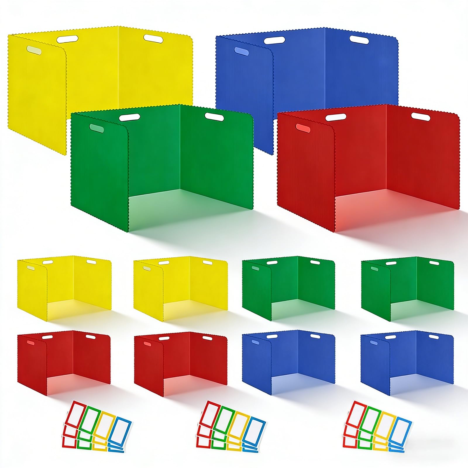 Lot de 12 séparateurs de bureau avec 36 étiquettes nominatives, portables, 4 couleurs, brise-vue, école, polyvalent, cloison de séparation de table en forme de U, pour l'école, le bureau