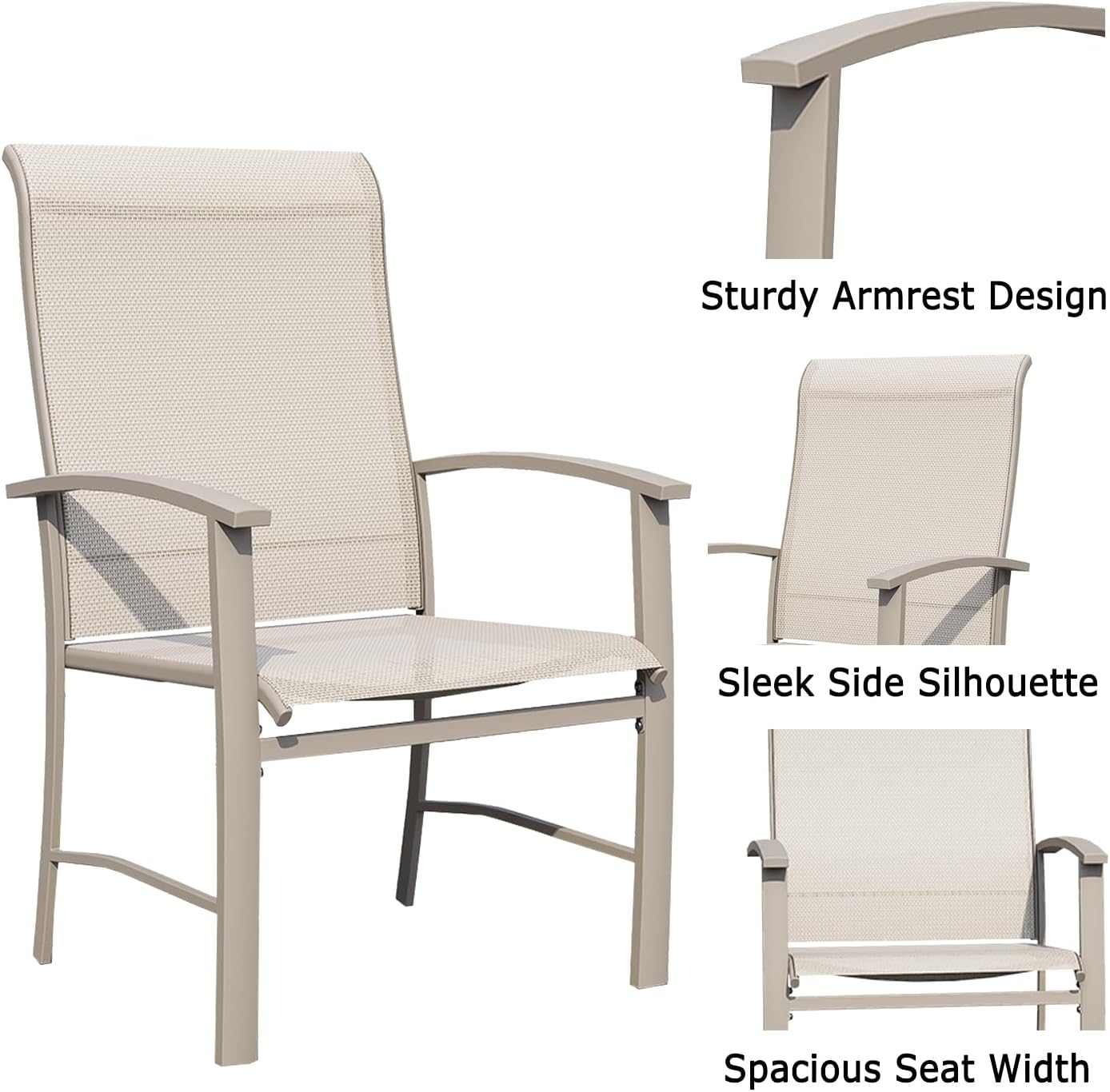 Patio Dining Chairs Set of 4, Outdoor Dining Chairs with High Back, Metal Outdoor Chair Set with Comfort and Durability, Patio Chair for Deck Lawn Kitchen Garden Backyard, Ivory