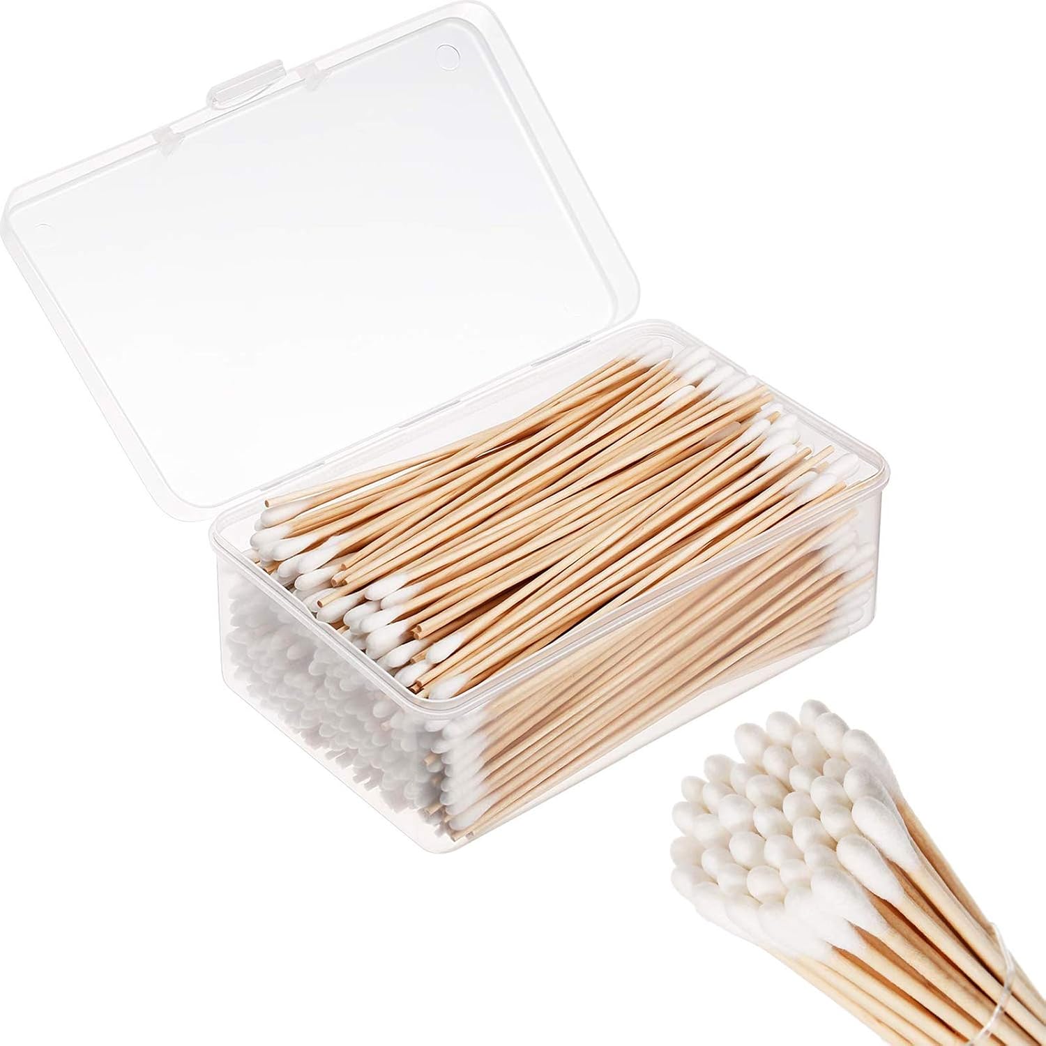 Norme 6 Inch 500 Pcs Long Cotton Swabs with Wooden Handles Cleaning Swabs Cotton Buds for Makeup Face Eyeshadow Nail, Gun, Electronics Clean and Remover Tool in Storage Case