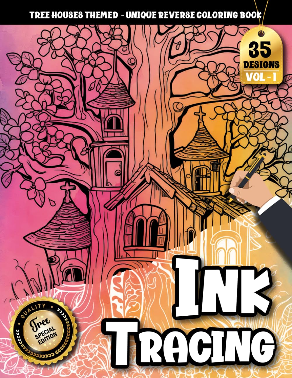 Ink Tracing Book For Adults: Cozy Tree House Illustrations With Watercolor Backgrounds for Relaxing Tracing and creativity (Tree Houses Tracing Series)