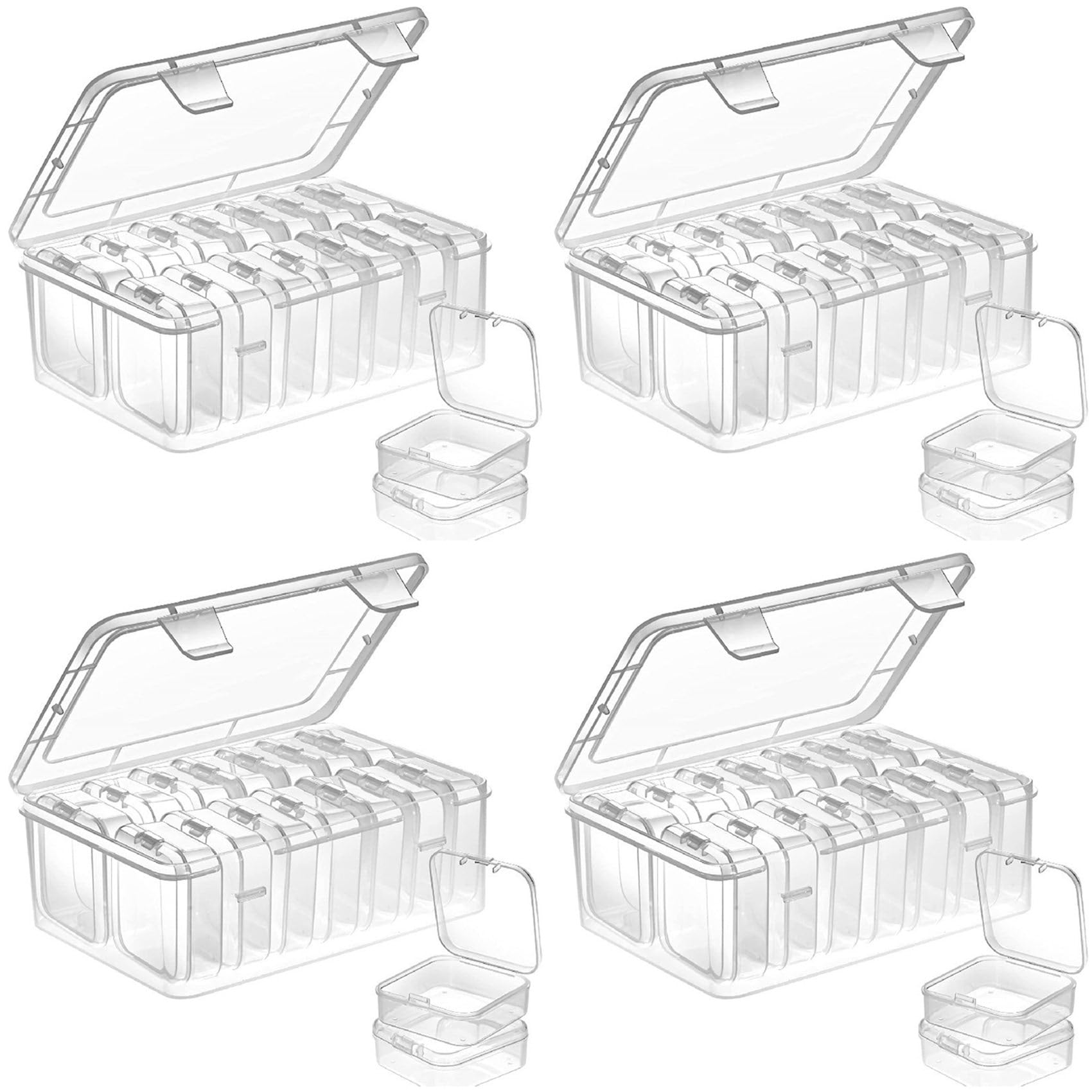Hndhbfgrt 4 Set Small Storage Box with Lid Small Plastic Clear Box Plastic Storage Container Box Empty Mini Organiser