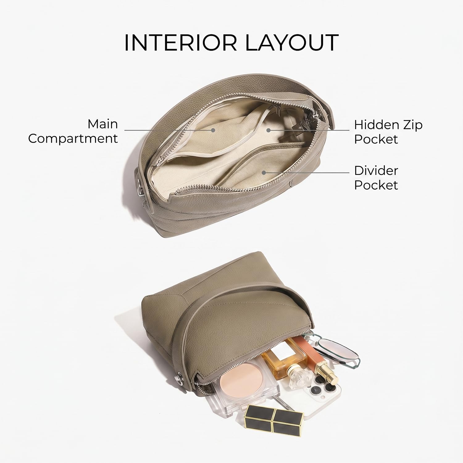 Bolso Boston Mini Mujer de Cuero Flor Genuino, Bolso de Mano Geométrico Diseño Nicho, Elegante Bolso Bandolera y de Hombro Minimalista Caquí