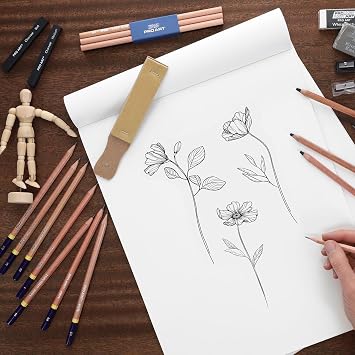 PRO ART Charcoal Pencil Set 3 Degree/White 4pc Carded, Sketching & Drawing Pencils for Artists, Includes Graphite & Charcoal Pencils, Art Pencil Set for Shading & Outlining