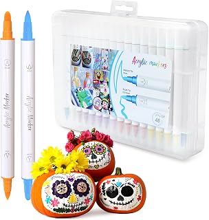 48 Colors Dual Tip Acrylic Paint Markers, Brush Tip & Medium Tip Acrylic Paint Pens for Rock Painting, Ceramic, Wood, Canvas, Plastic, Glass, Stone, Calligraphy Card Making DIY Crafts