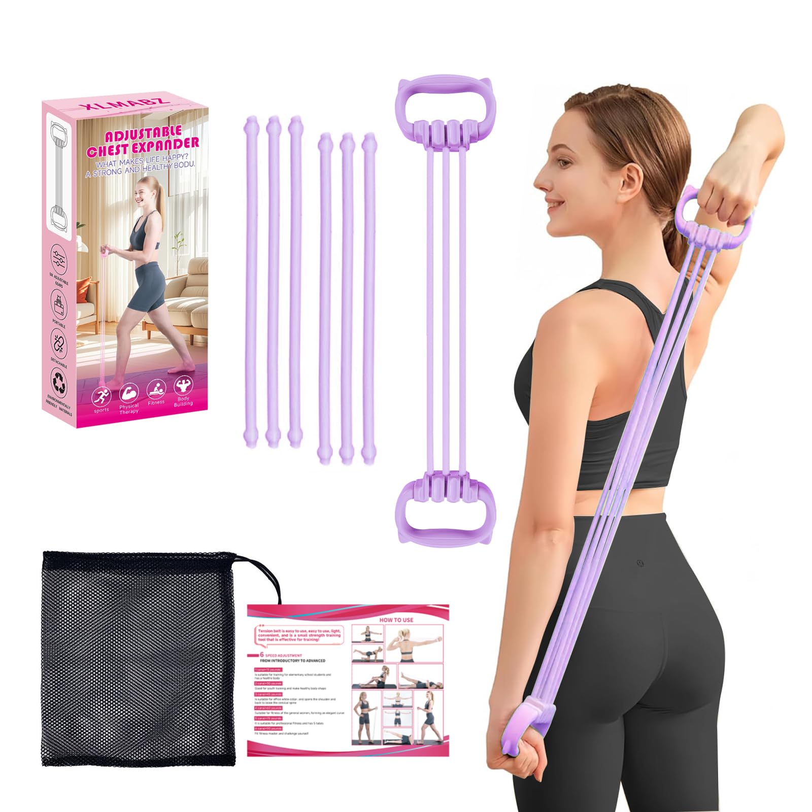 6 Gear Adjustable Resistance Bands Fitness Resistance Bands Exercise Bands with Comfort Grips Unisex for Arms Chest Extender